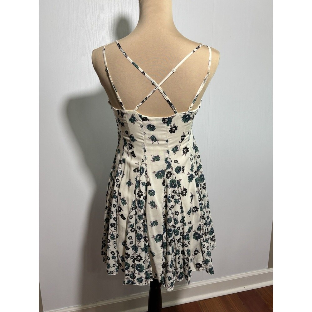 Free People Babydoll Mini Dress Women's 2 Green Floral Spaghetti Swing Fairy New - Picture 5 of 12
